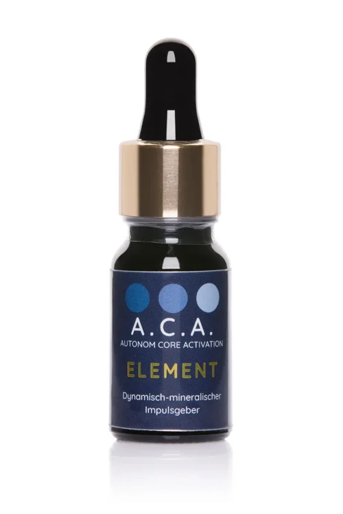 Produktbild ACA Element Fläschen mit goldener Pipette und dunkelblauem Etikett